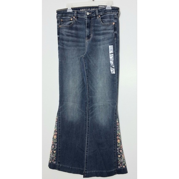 American Eagle Outfitters Denim - American Eagle Jeans Size 10 Super High-Waist Floral Embroidered Flare Y2K NEW